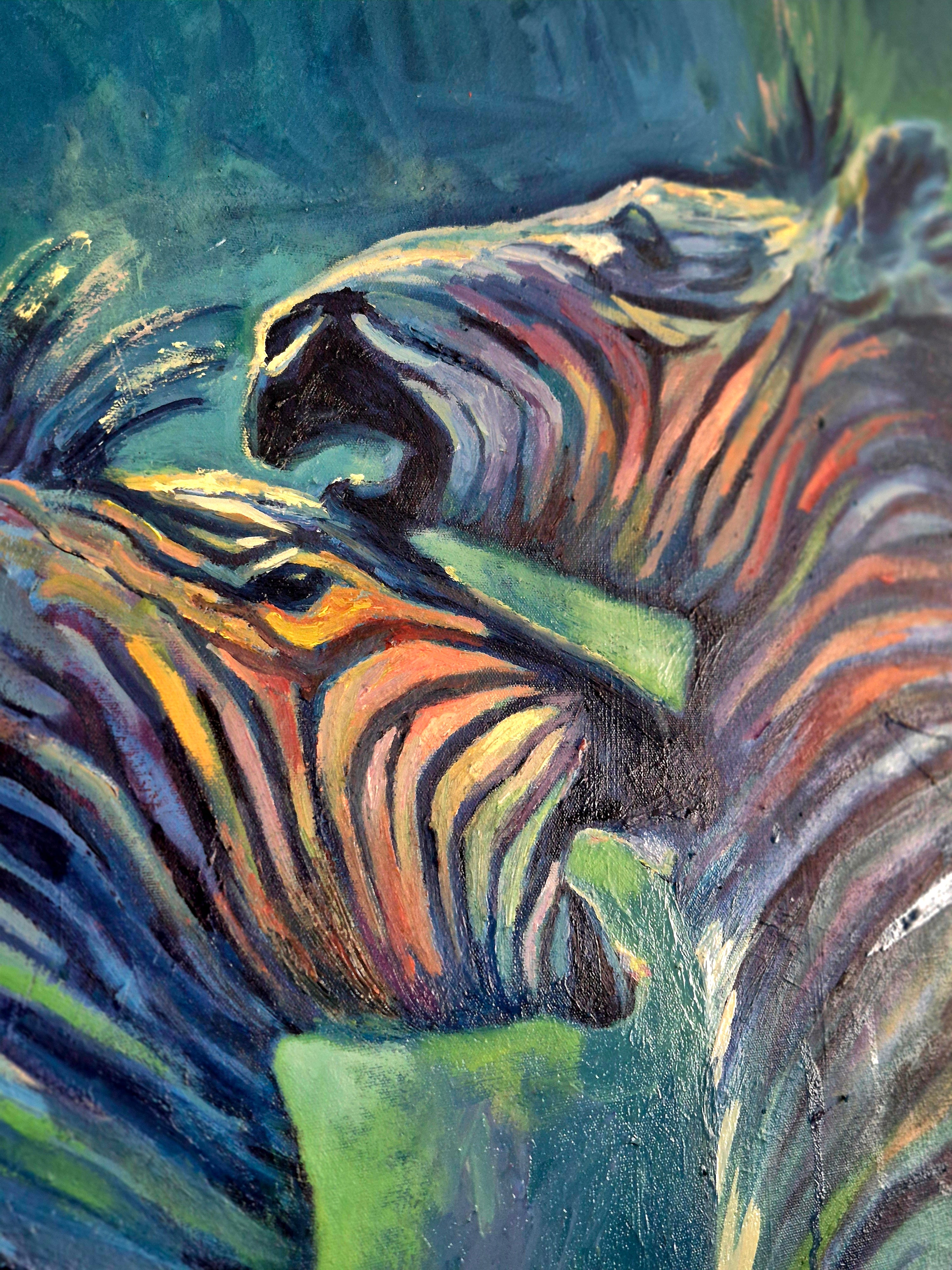 ROUGH AND TUMBLE Original Zebra Oil Painting 40 x 30"/80 x 100 cm