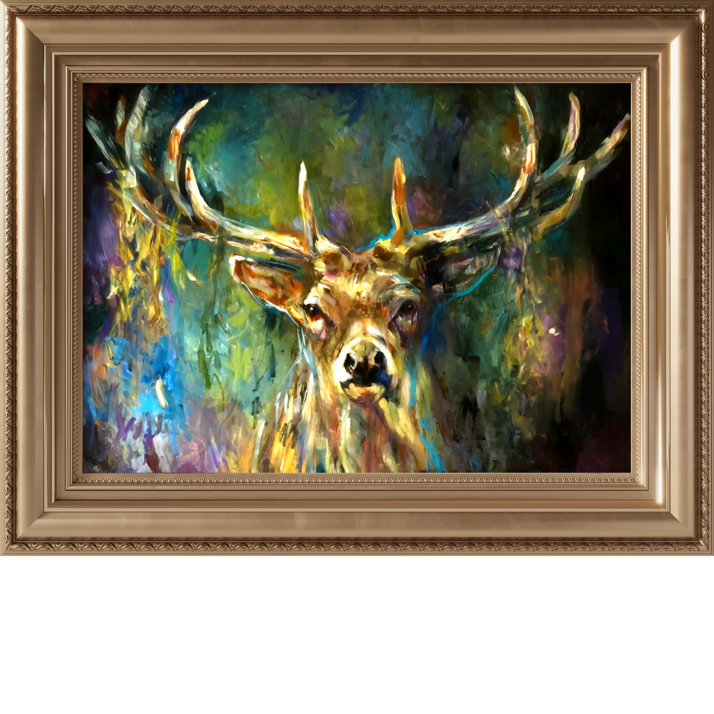 'In the Light' - Original Stag Painting 60 x 80 cm - Animal Art by Susan Gardner - Contemporary Expressionist - Colourful Fine Art