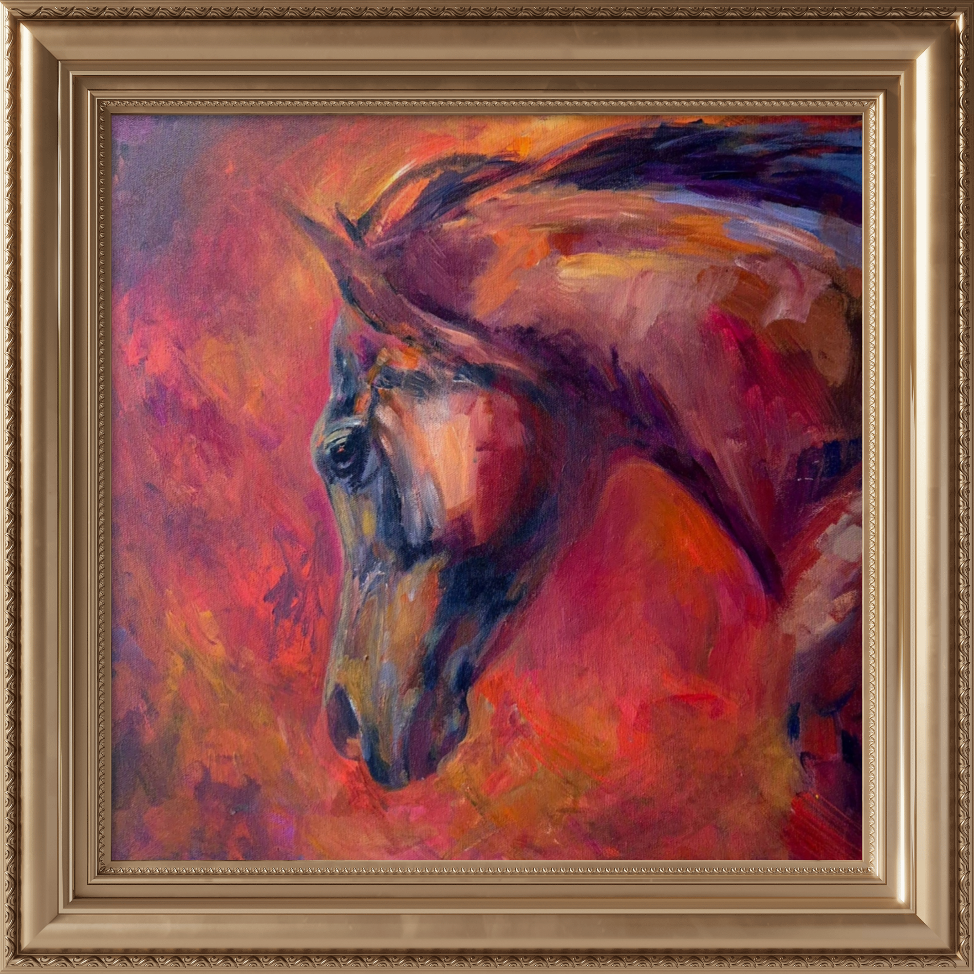 Running Wild - Original Horse Painting - 50 x 50 cm/20 x 20 " - Animal Art by Susan Gardner - Contemporary Expressionist - Colourful Fine Art