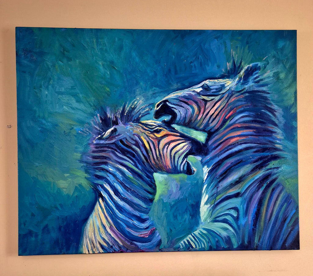 ROUGH AND TUMBLE Original Zebra Oil Painting 40 x 30"/80 x 100 cm