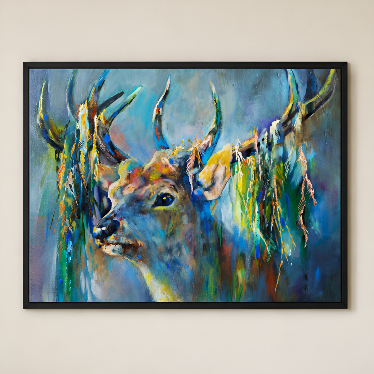 Silver Stag - Deer Wall Art Framed Canvas Print