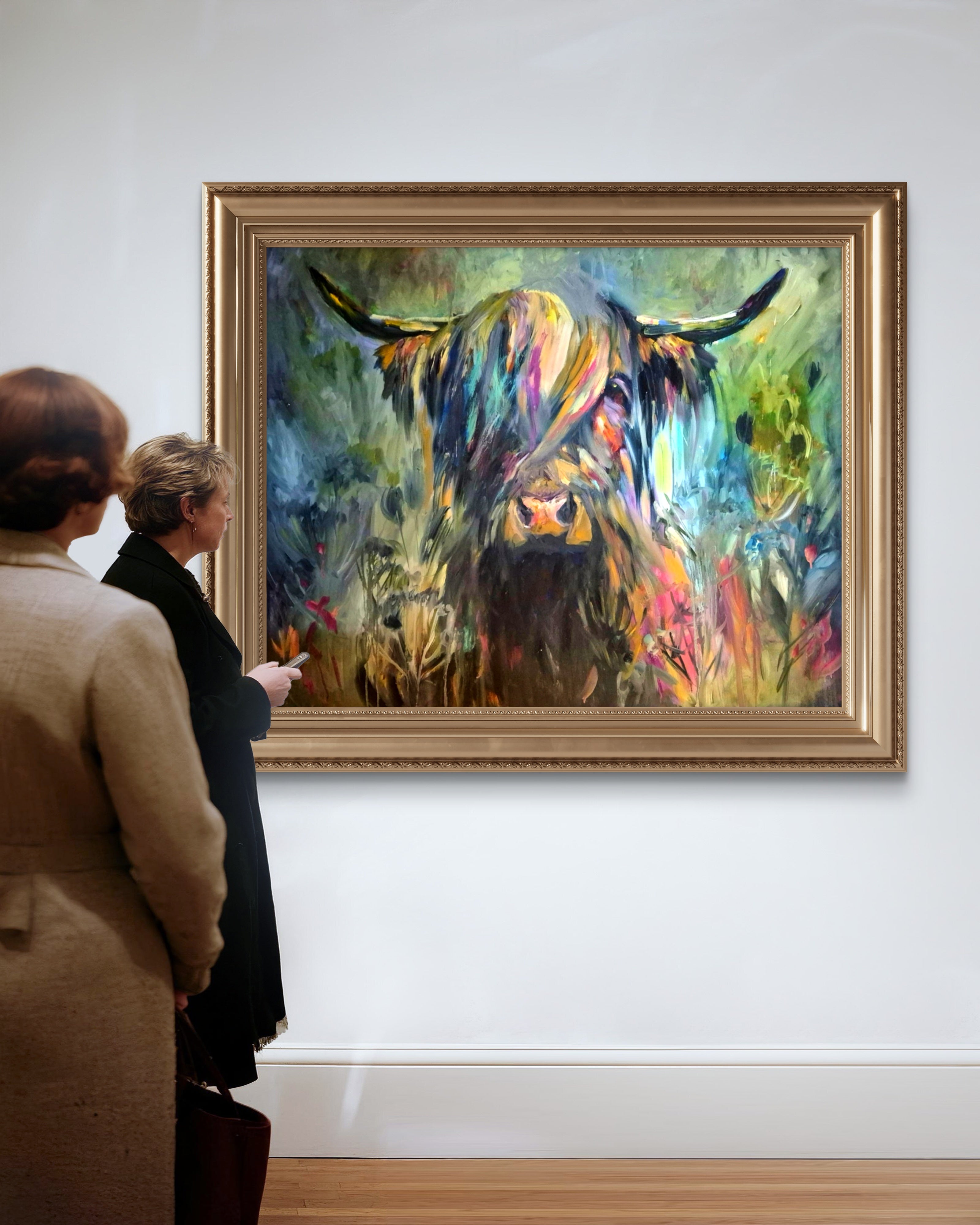 'Caught in the Act' Original Highland Cow Oil Painting. 80 x 100 cm/30 x 40 "