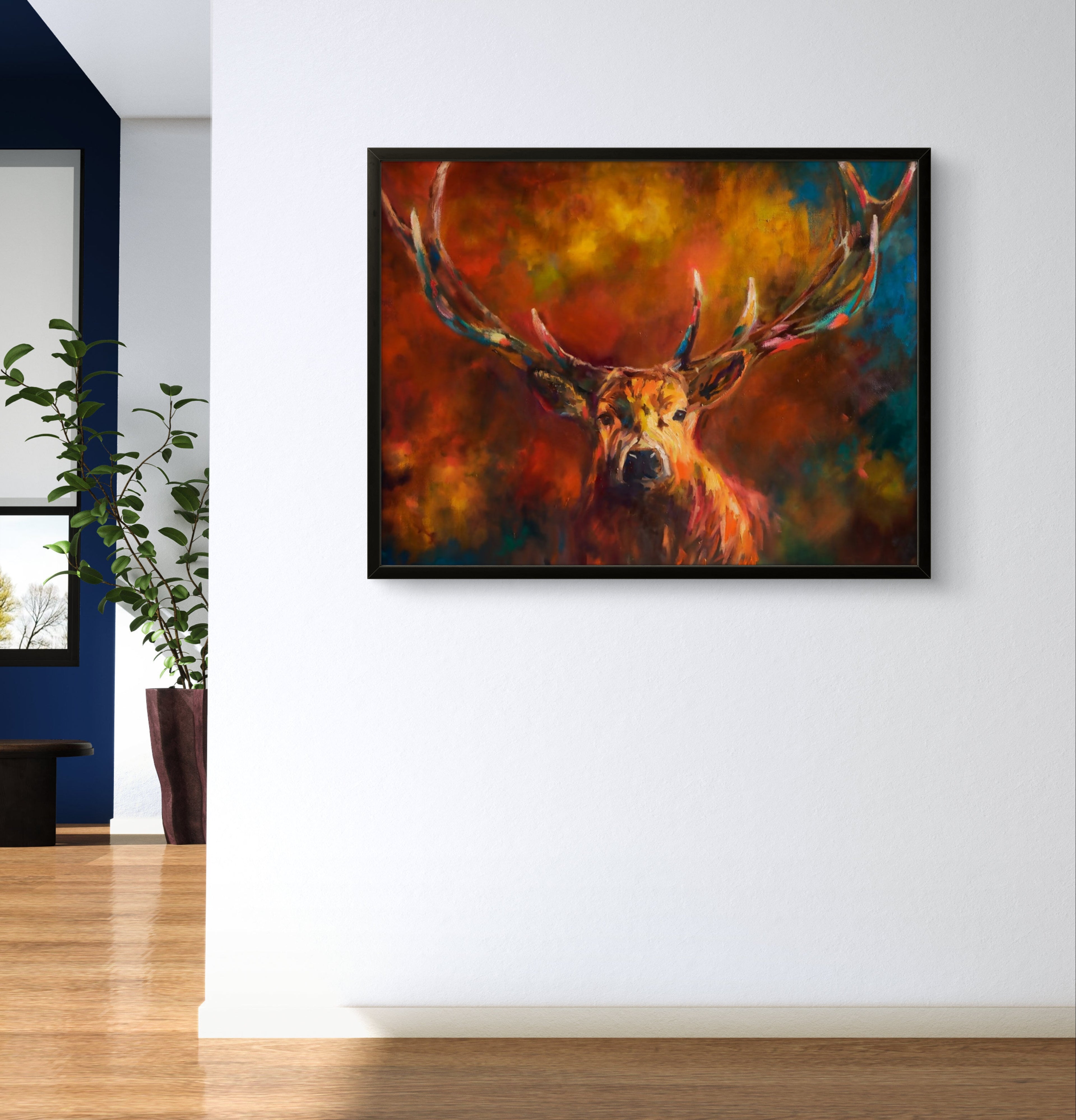 Autumn Stag Framed Canvas - Animal Art by Susan Gardner - Contemporary Expressionist - Colourful Fine Art