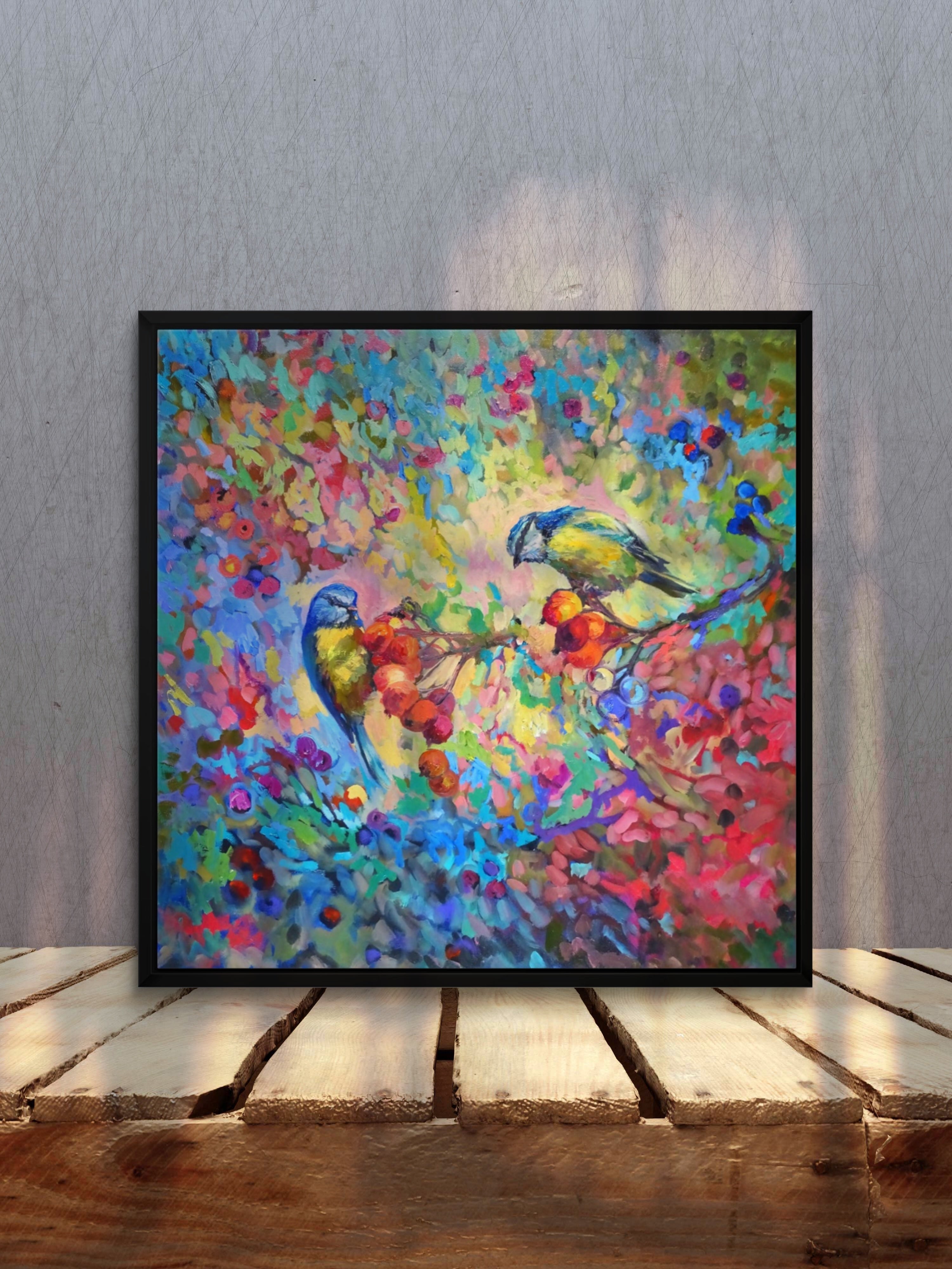 Berry Banquet Framed Canvas - - susan gardner - uk artist - colourful animal art