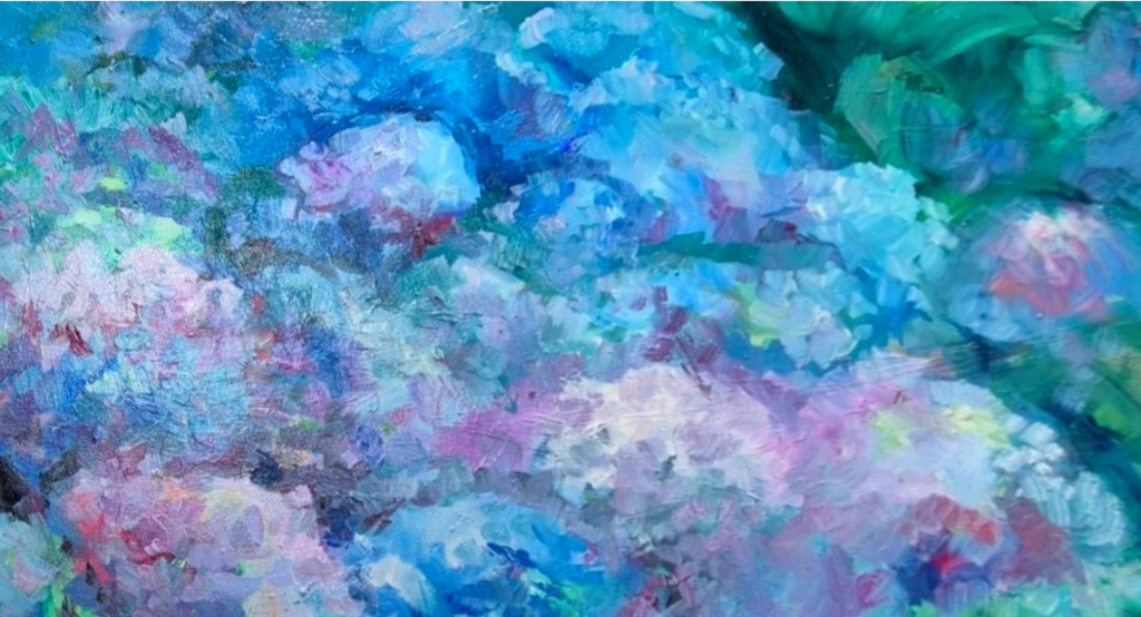 Hydrangea Heaven - 80 x 50 cm/30 x 20 " - Animal Art by Susan Gardner - Contemporary Expressionist - Colourful Fine Art