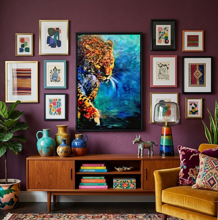 Bejewelled Leopard Framed Canvas
