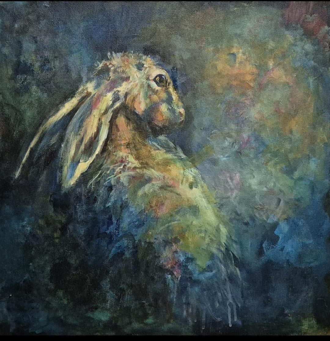 Sold**'Aurora'- Original Hare Painting 50 x 50 cm - Animal Art by Susan Gardner - Contemporary Expressionist - Colourful Fine Art