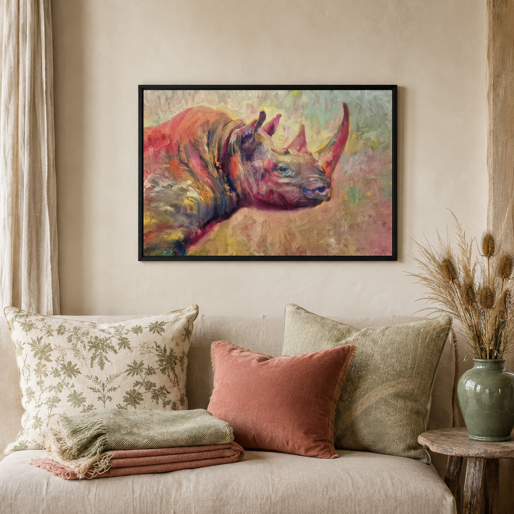 Black Rhino - Rhinoceros Wall Art  Framed Canvas Print