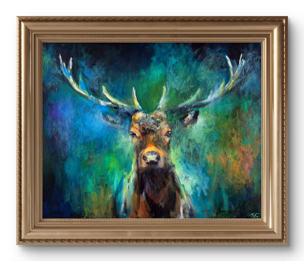 'Forest Guardian' - Original Stag Painting 100 x 80 cm/ 40 x 30" - Animal Art by Susan Gardner - Contemporary Expressionist - Colourful Fine Art
