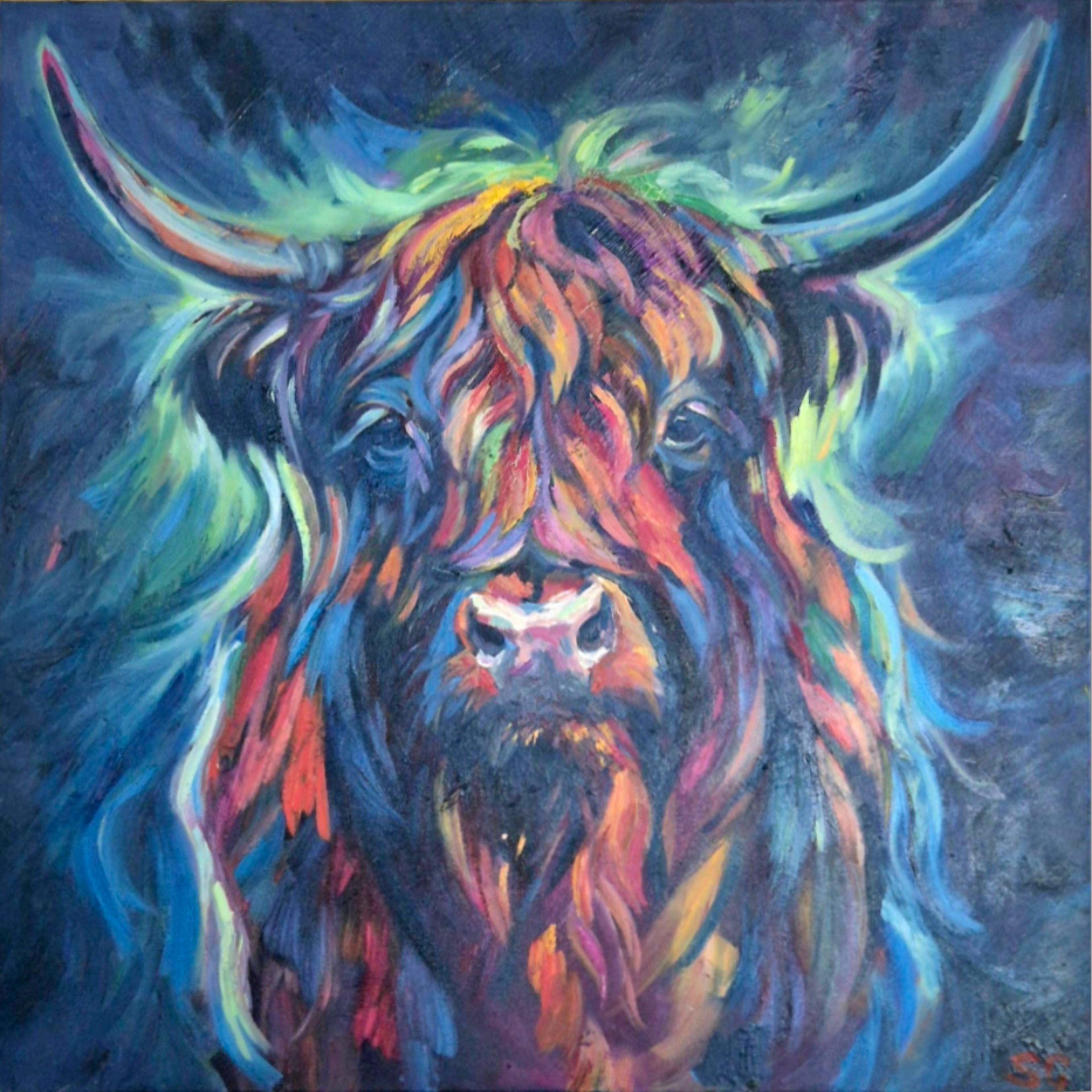 HEBRIDEAN - Original Highland Cow Oil Painting-60 x60 cm \ 24 x 24"