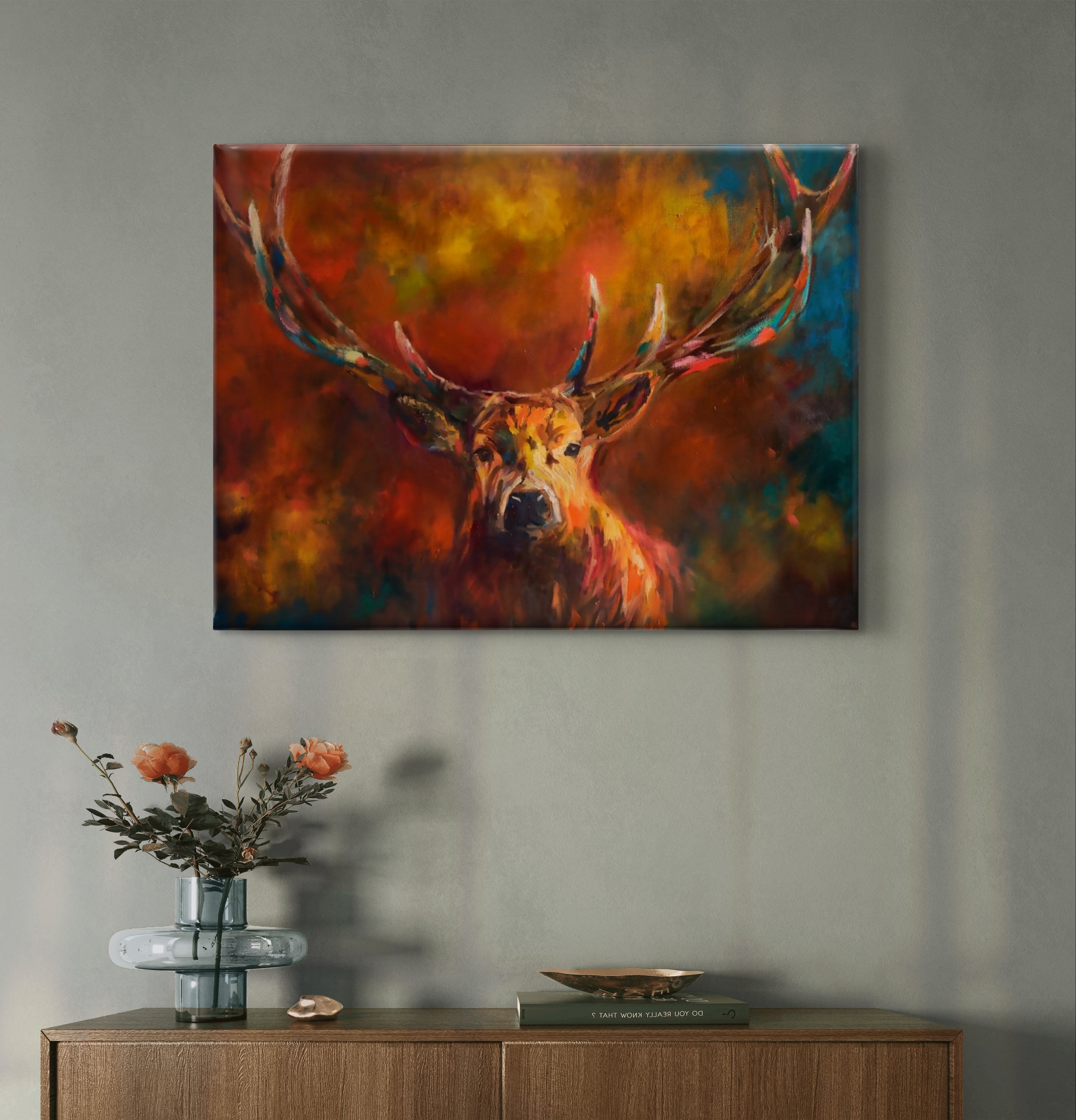 Autumn Stag Canvas - Animal Art by Susan Gardner - Contemporary Expressionist - Colourful Fine Art