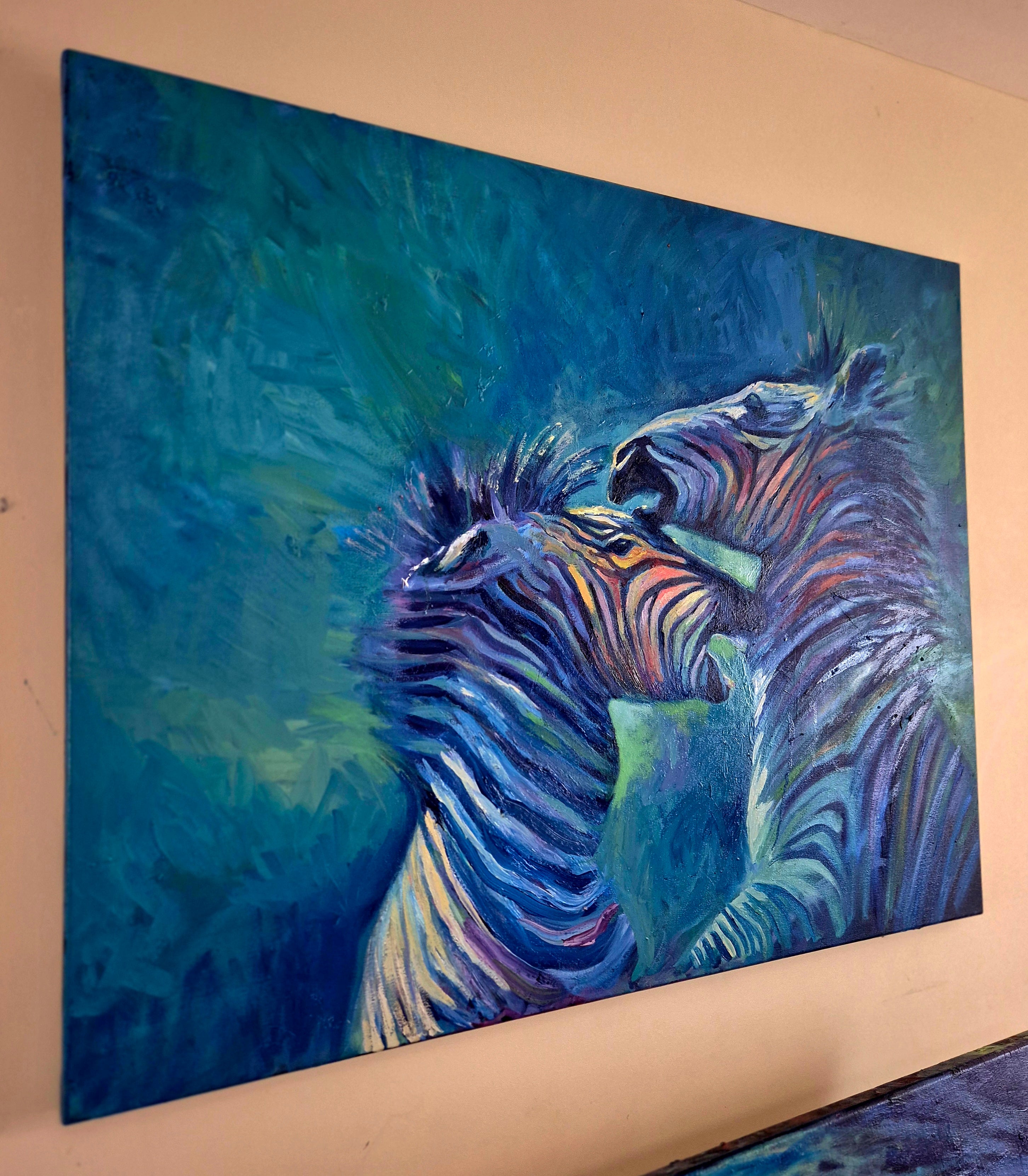 ROUGH AND TUMBLE Original Zebra Oil Painting 40 x 30"/80 x 100 cm