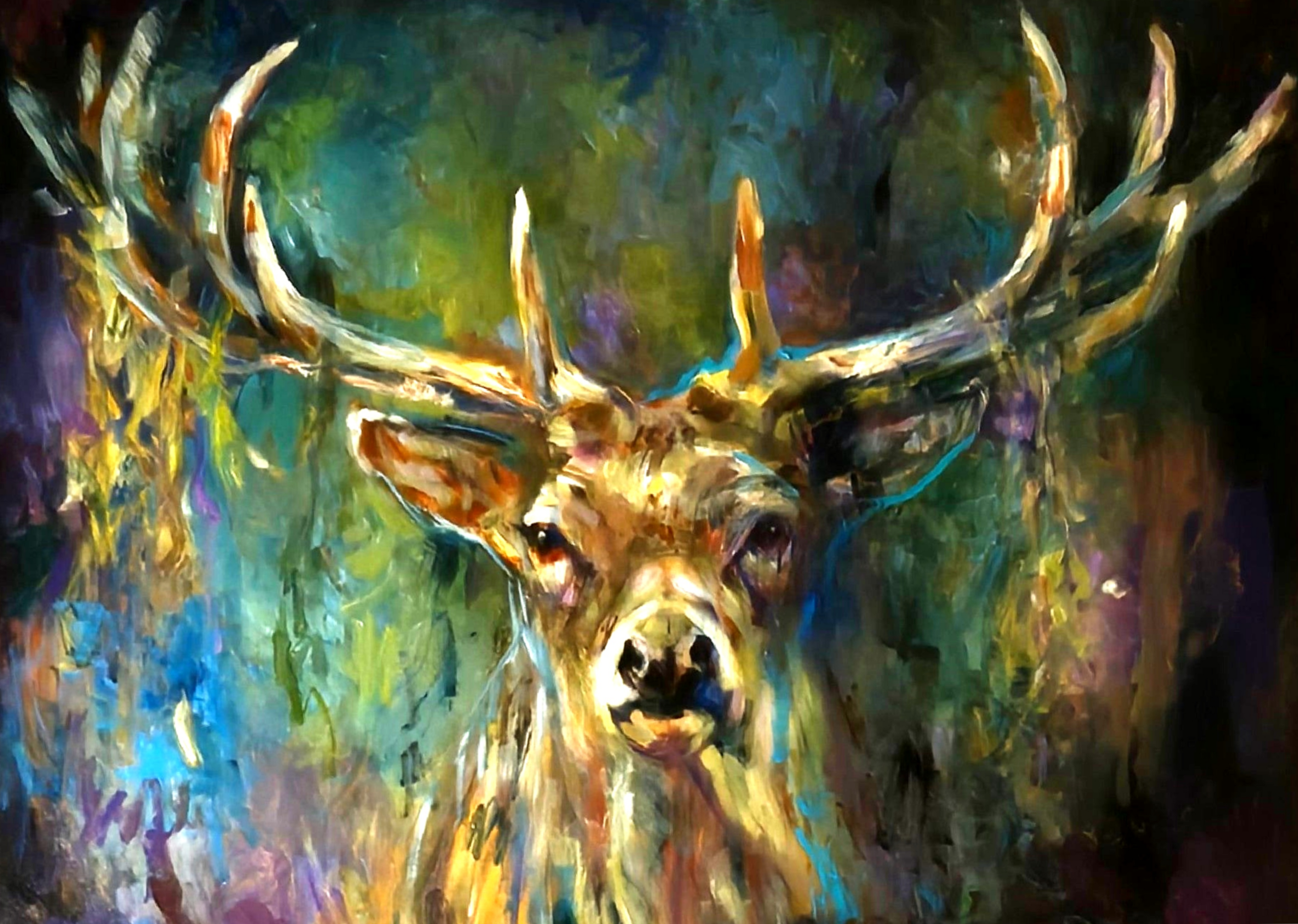 'In the Light' - Original Stag Painting 60 x 80 cm