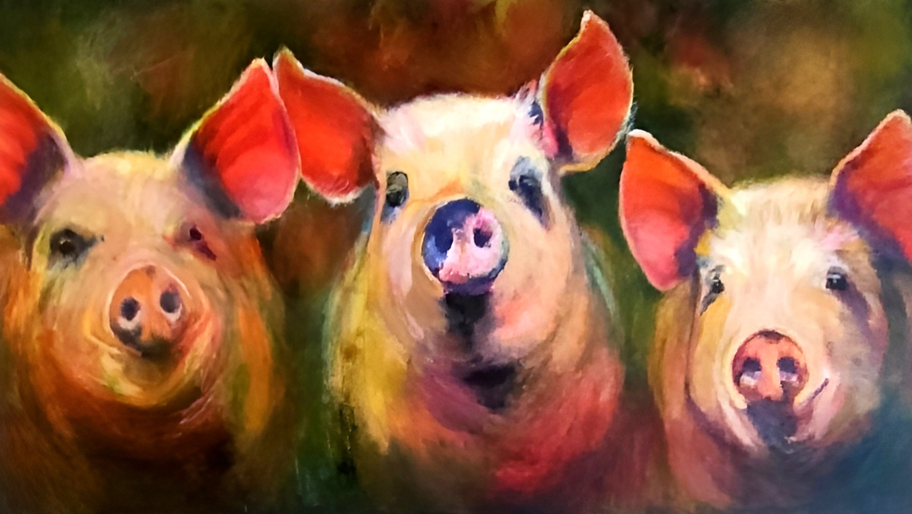 Three pigs  painting with colorful background