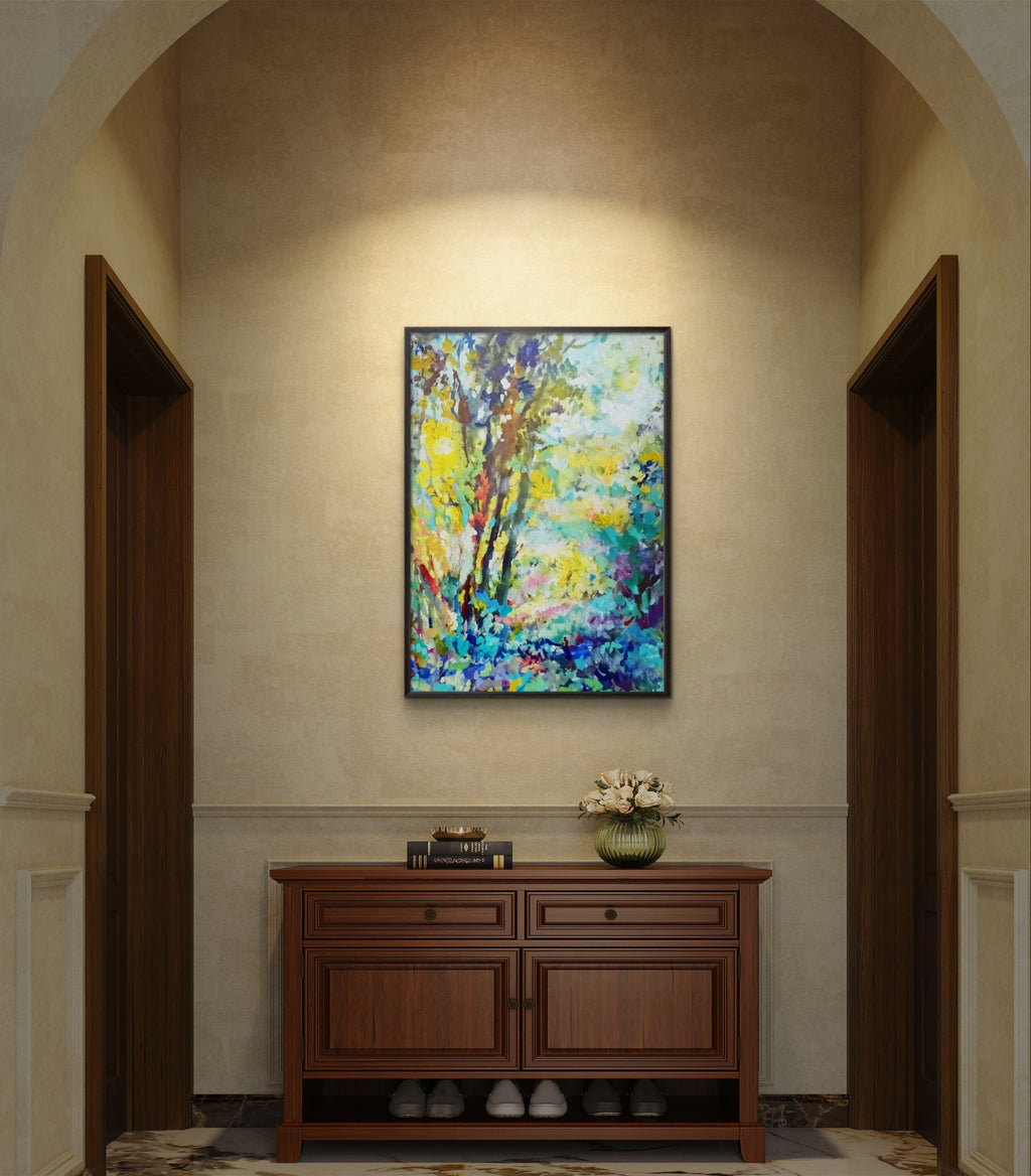 Sunshine Coppice Framed Canvas - Animal Art by Susan Gardner - Contemporary Expressionist - Colourful Fine Art