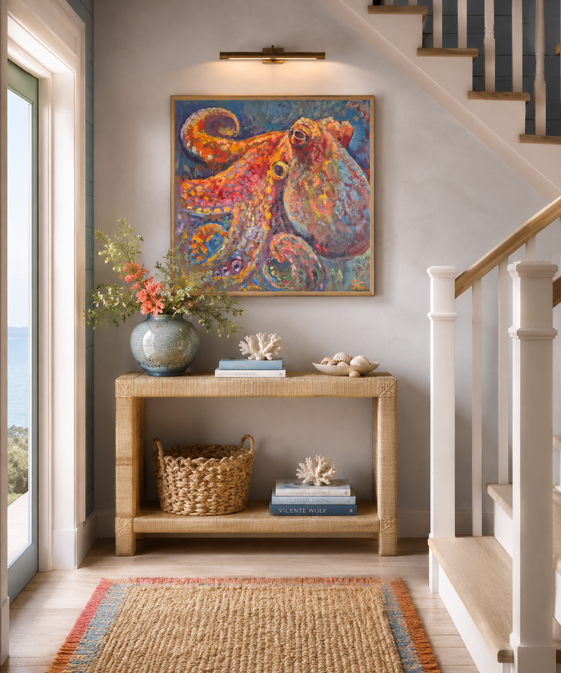 RAINBOW RIPPLE | Original Octopus Oil Painting | 24 x 24 " \ 60 x 60 cm