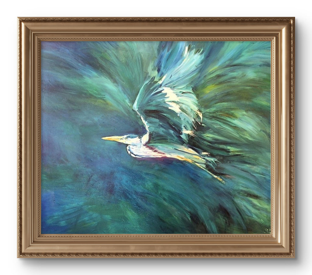 The Heron Skyward - Original Oil Painting 120 x 100 cm