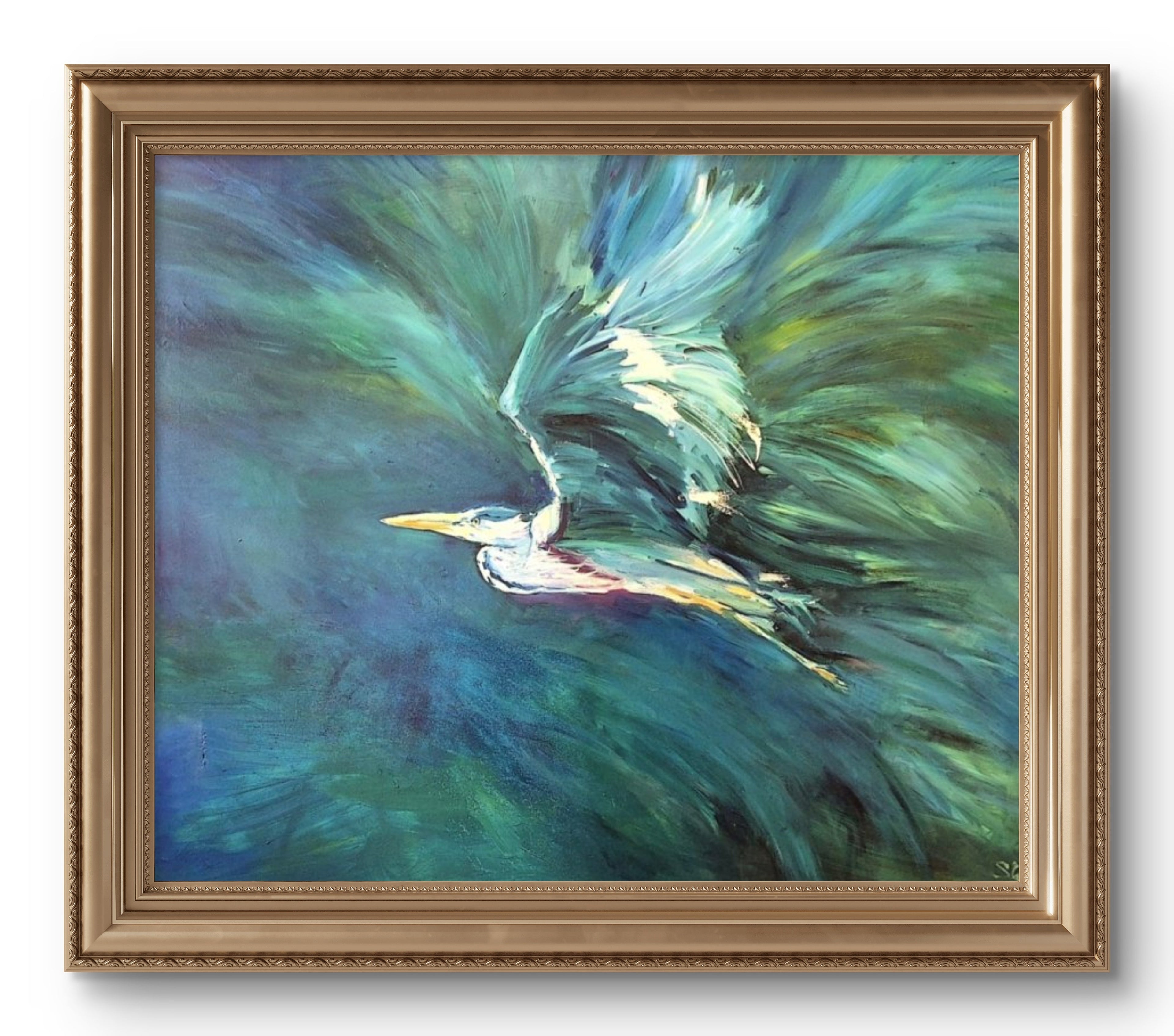 The Heron Skyward - Original Oil Painting 120 x 100 cm