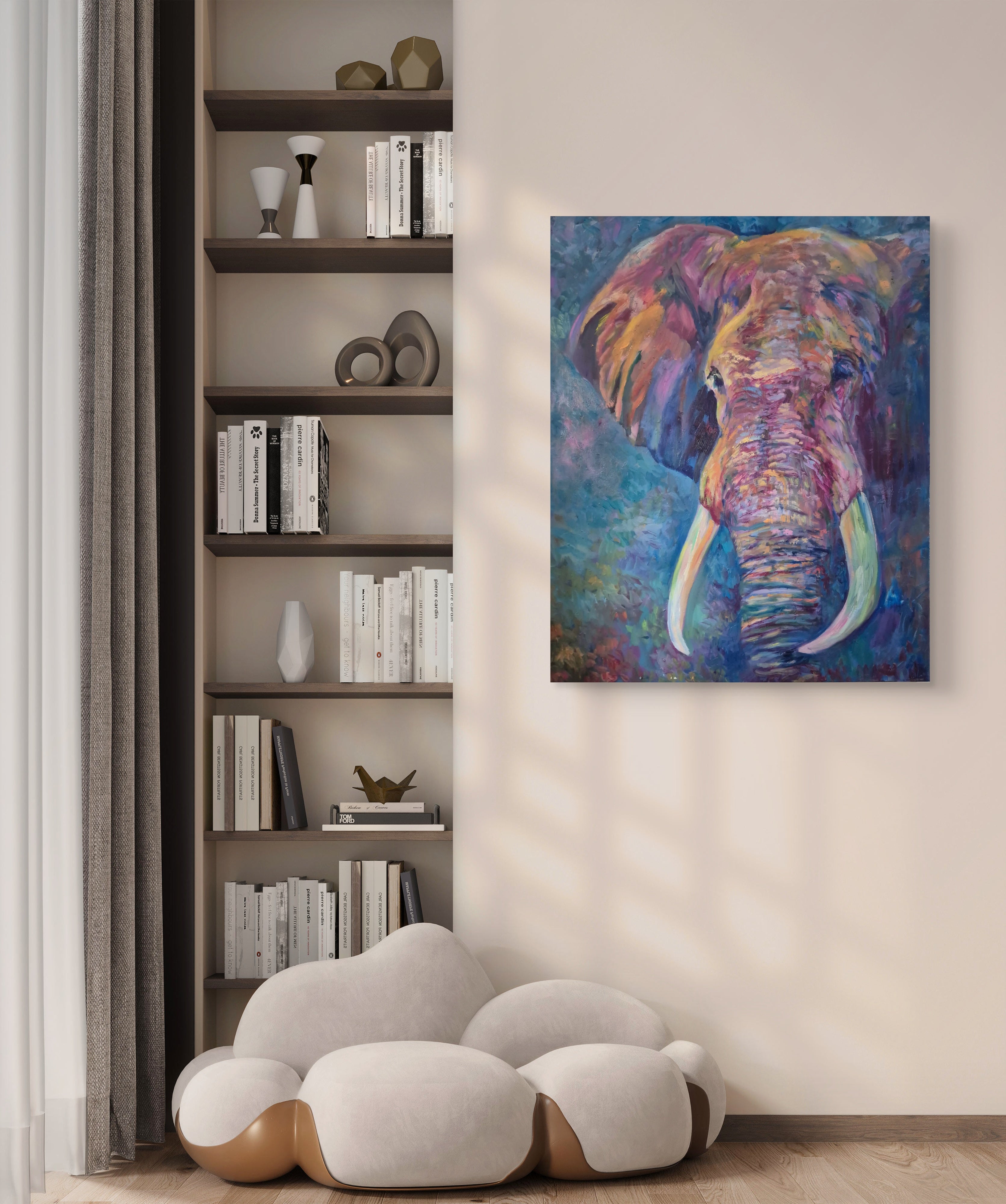 'Wise Eyes' Original Elephant Oil Painting 40 x 30"/80 x 100 cm - Animal Art by Susan Gardner - Contemporary Expressionist - Colourful Fine Art