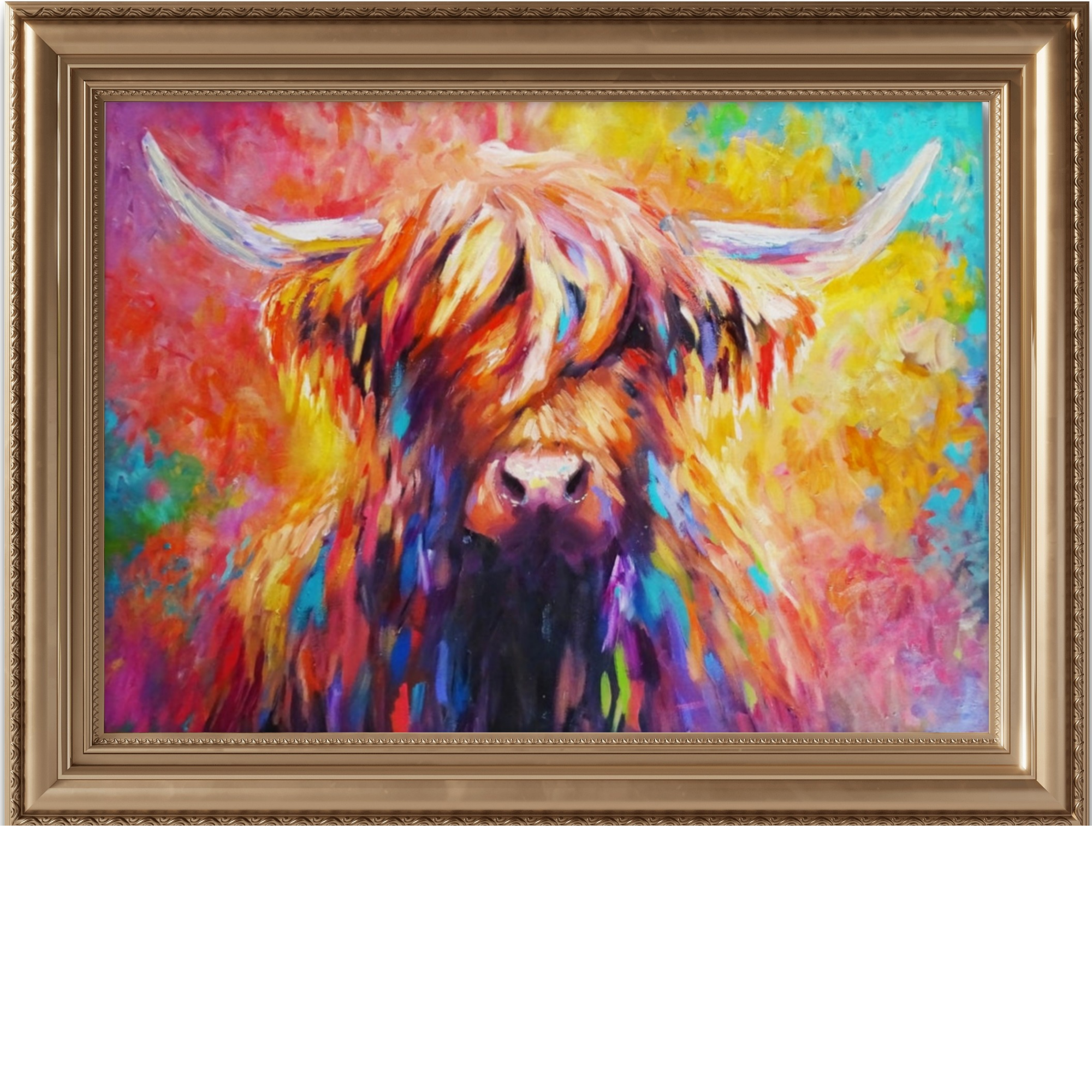 'Aviemore' Original Highland Cow Oil Painting 40 x 28"/76 x 100 cm - Animal Art by Susan Gardner - Contemporary Expressionist - Colourful Fine Art