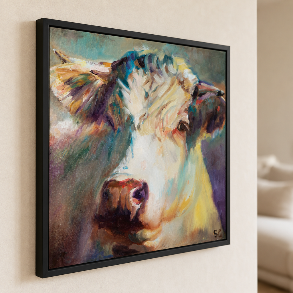 Thistledown - Cow Wall Art Framed Canvas Print