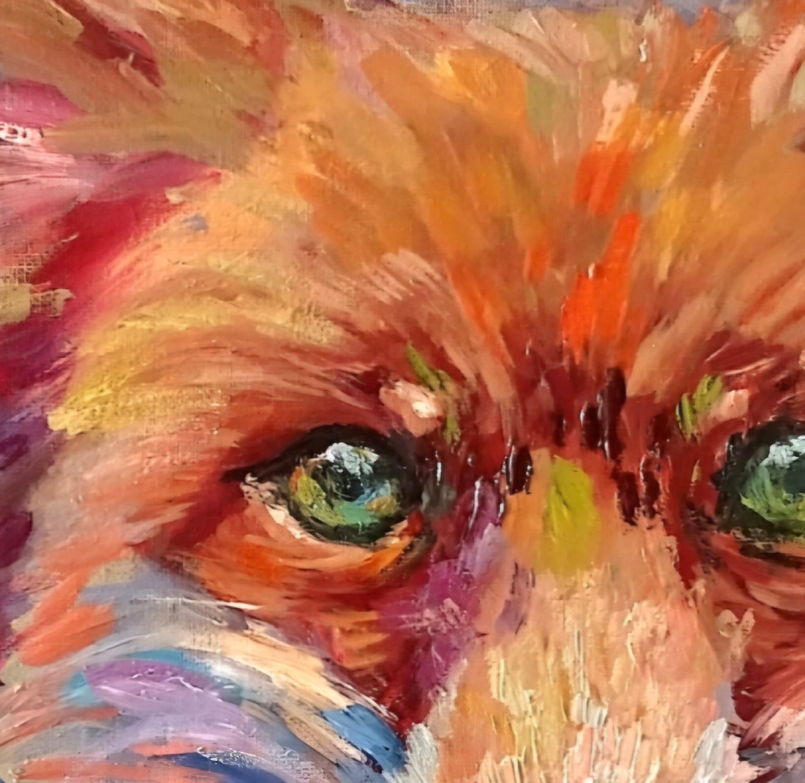 'Seen at Twilight' - Original Fox  Oil Painting 50 x 50 cm/ 20 x 20" - Animal Art by Susan Gardner - Contemporary Expressionist - Colourful Fine Art