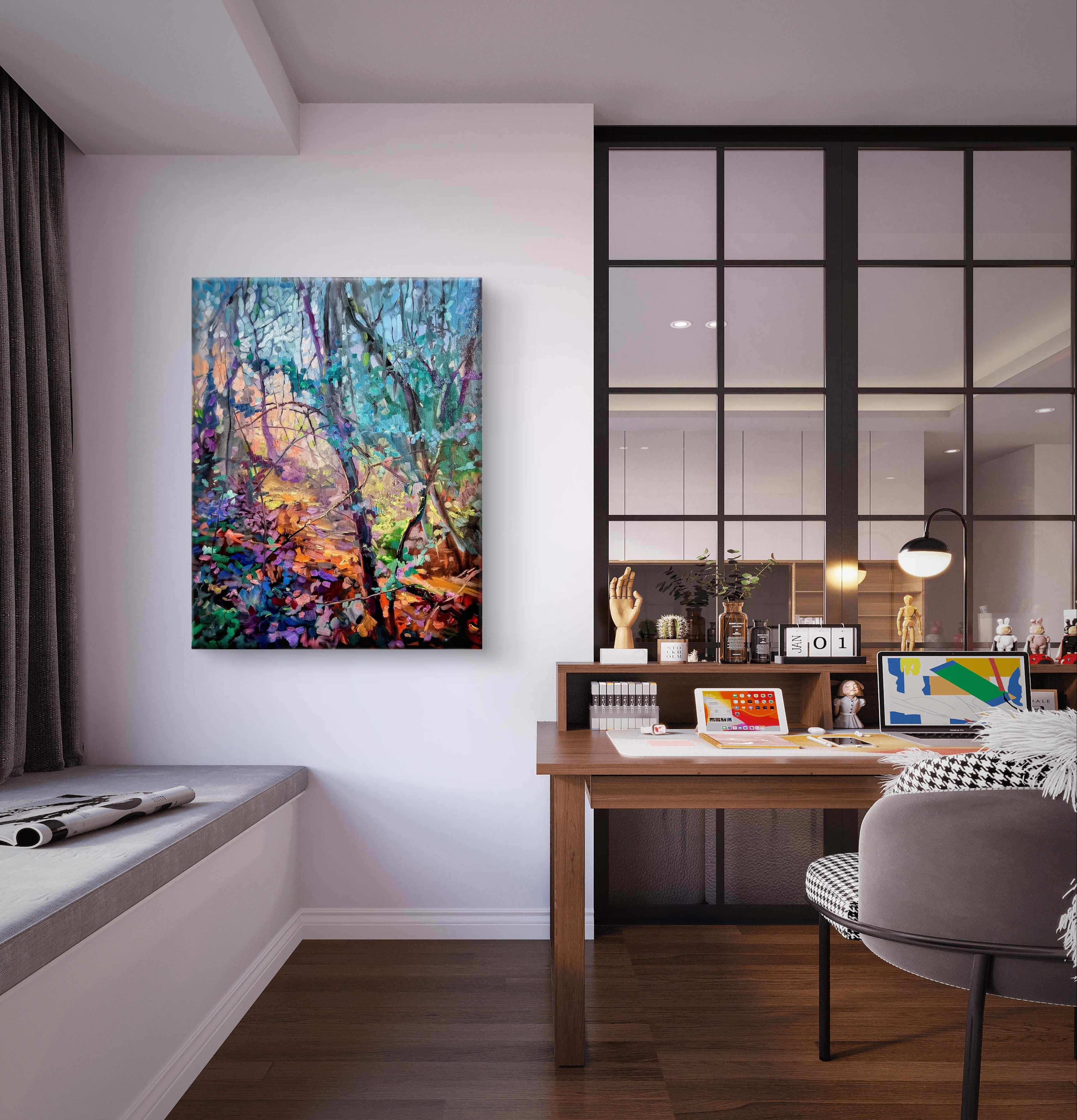 *Sold* Welcome to my World  -  Original Forest Oil Painting  76 x 60 cm / 24 x 30 " - Animal Art by Susan Gardner - Contemporary Expressionist - Colourful Fine Art