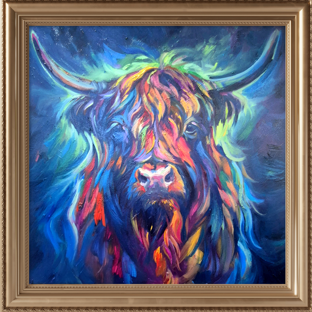 'Hebridean' - Original Highland Cow Oil Painting-60 x60 cm \ 24 x 24" - Animal Art by Susan Gardner - Contemporary Expressionist - Colourful Fine Art
