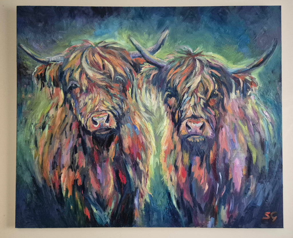 DREAM TEAM | Original Highland Cows Oil Painting | 50 x 40" / 120 x 100 cm