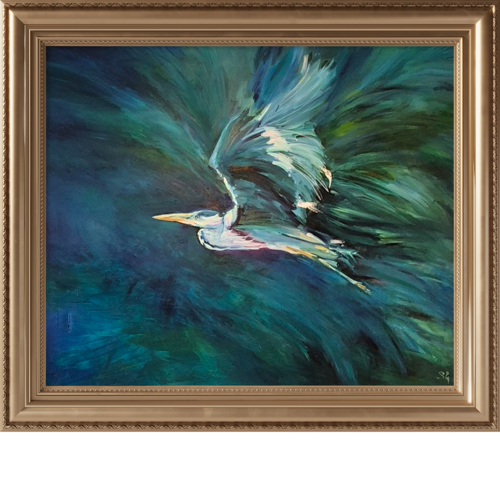 The Heron Skyward - Original Oil Painting 120 x 100 cm