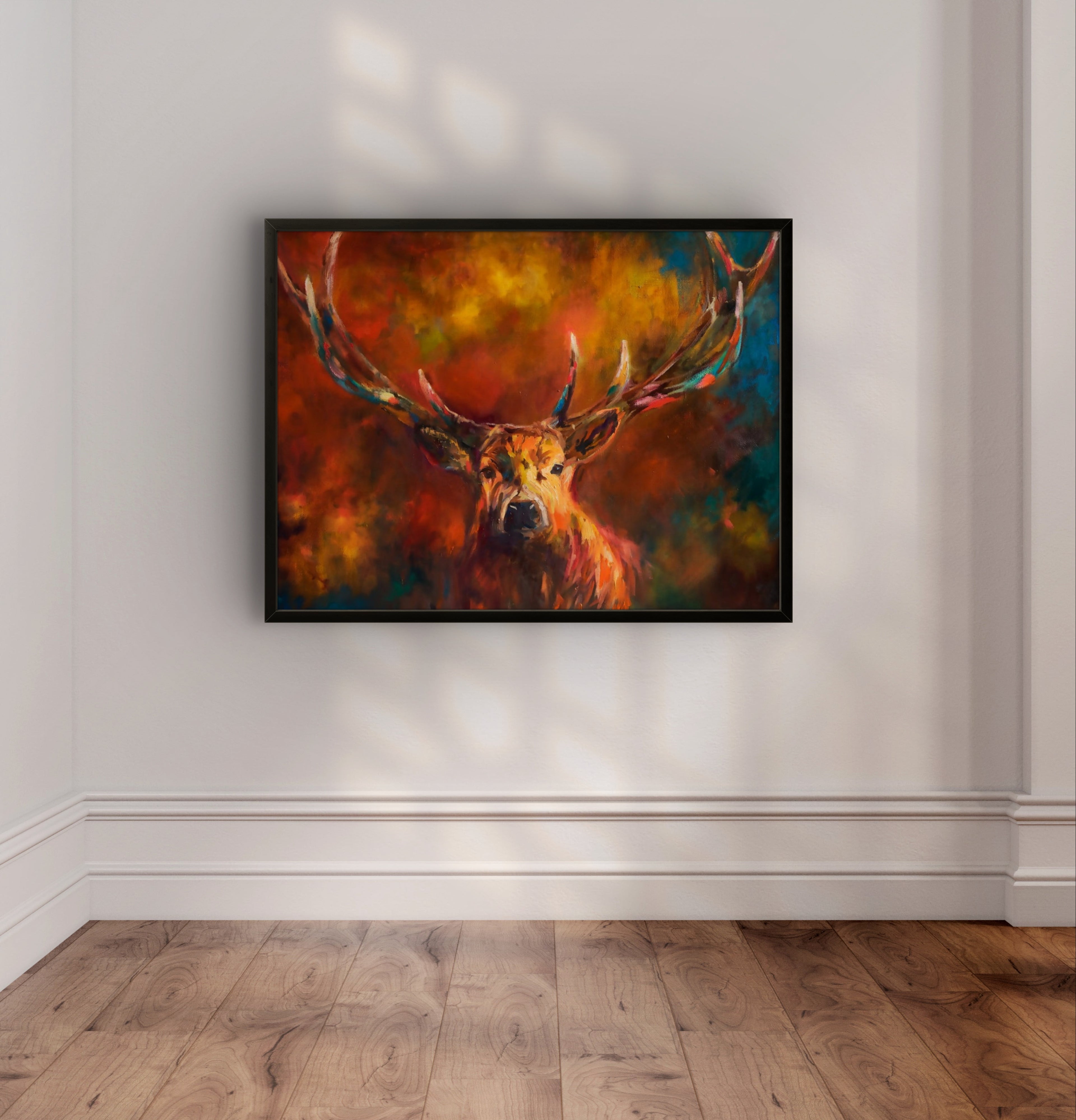 Autumn Stag Framed Canvas - Animal Art by Susan Gardner - Contemporary Expressionist - Colourful Fine Art