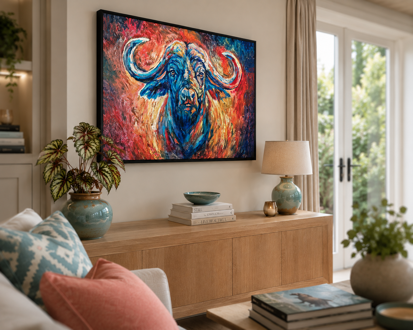 Unshakeable African Buffalo Framed Canvas