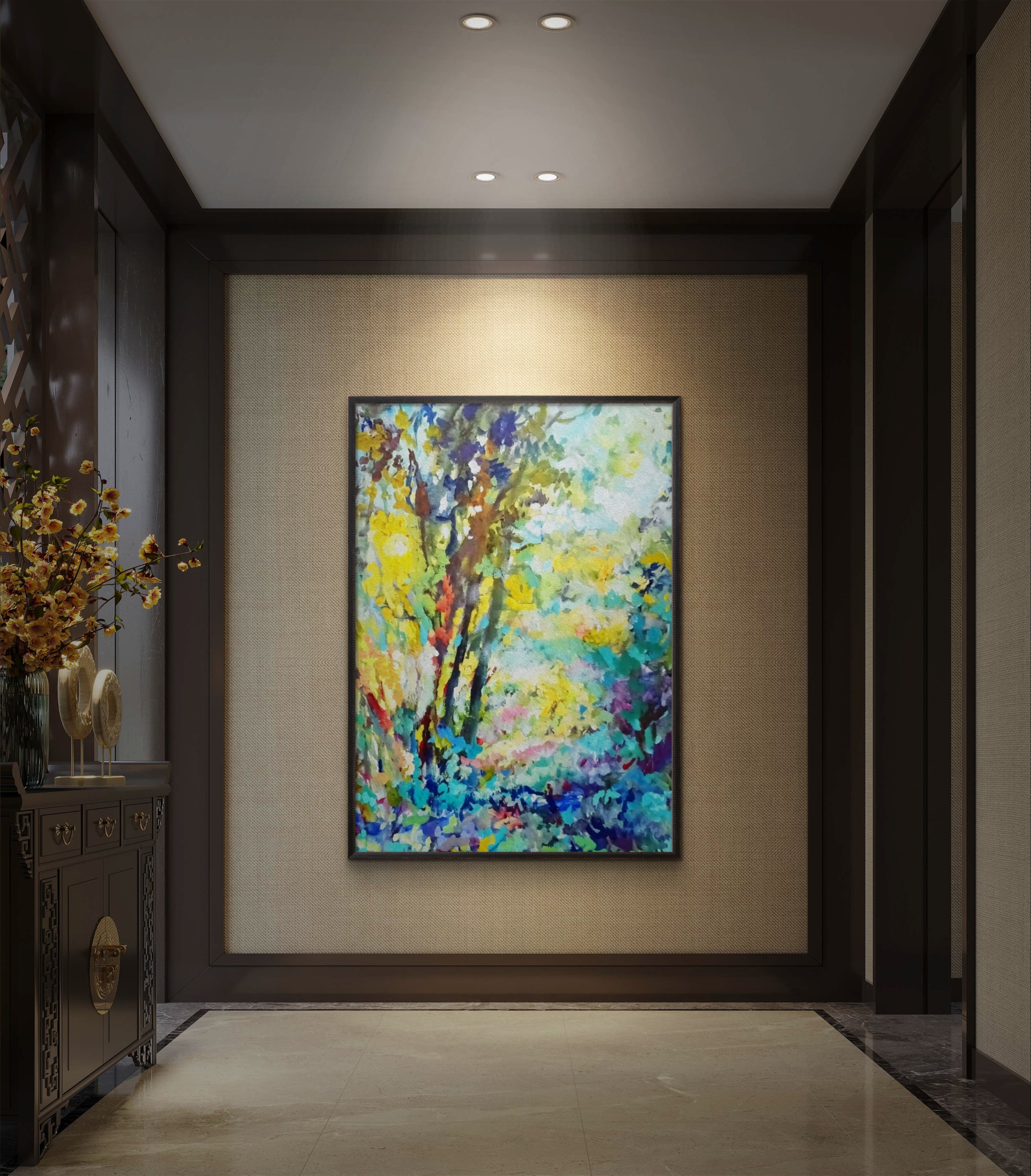 Sunshine Coppice Framed Canvas - Animal Art by Susan Gardner - Contemporary Expressionist - Colourful Fine Art
