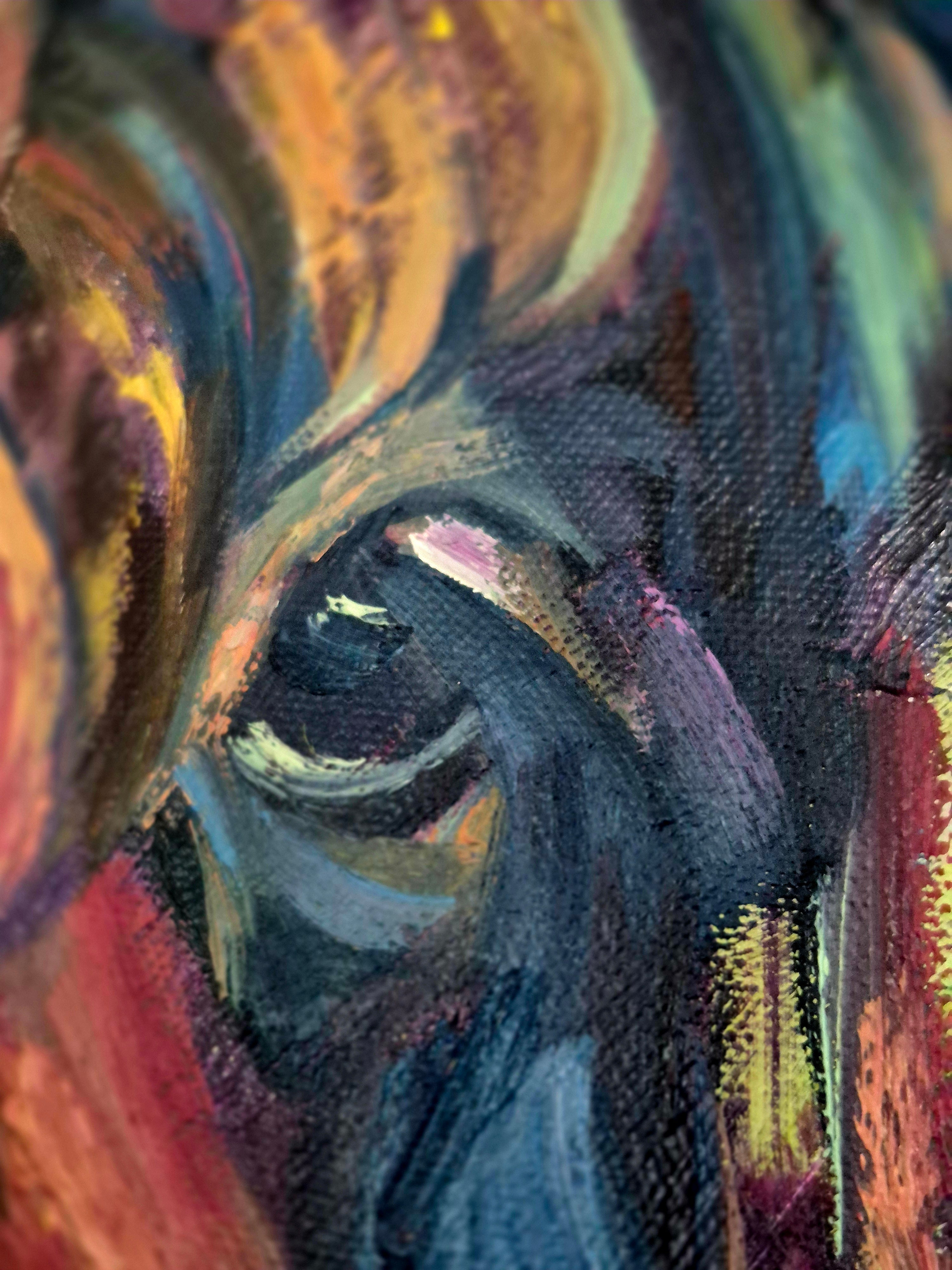 HEBRIDEAN - Original Highland Cow Oil Painting-60 x60 cm \ 24 x 24"