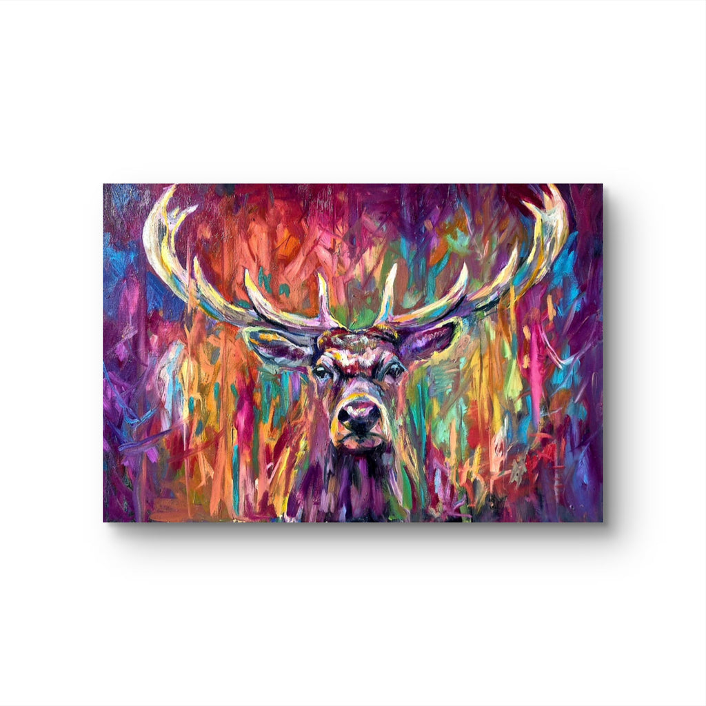 'Crowned in Colour' Original Red Deer Stag Oil Painting. 90 x 60 cm - Animal Art by Susan Gardner - Contemporary Expressionist - Colourful Fine Art