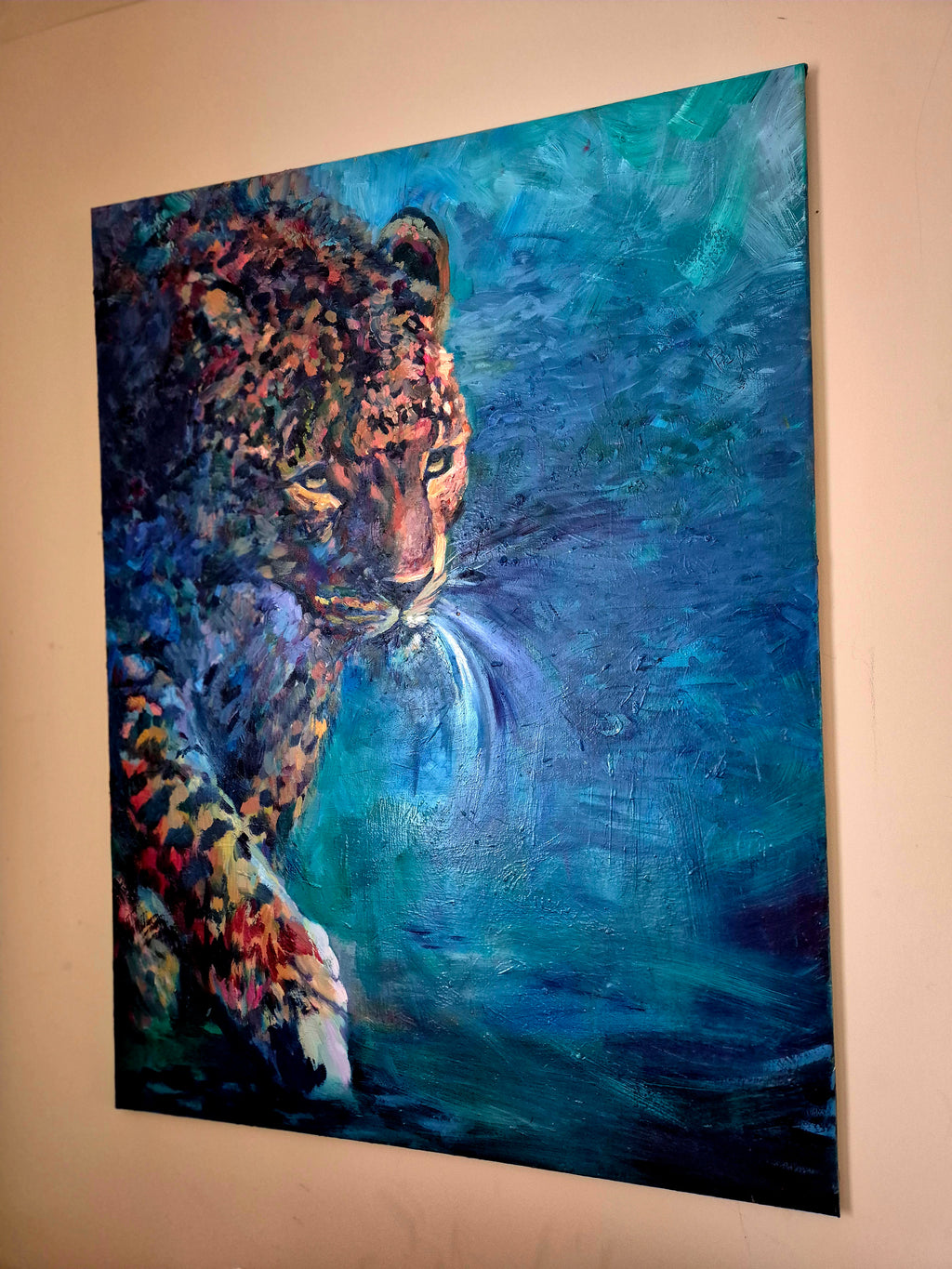 Cuadro al óleo original de leopardo "Bejewelled" 40 x 30"/80 x 100 cm