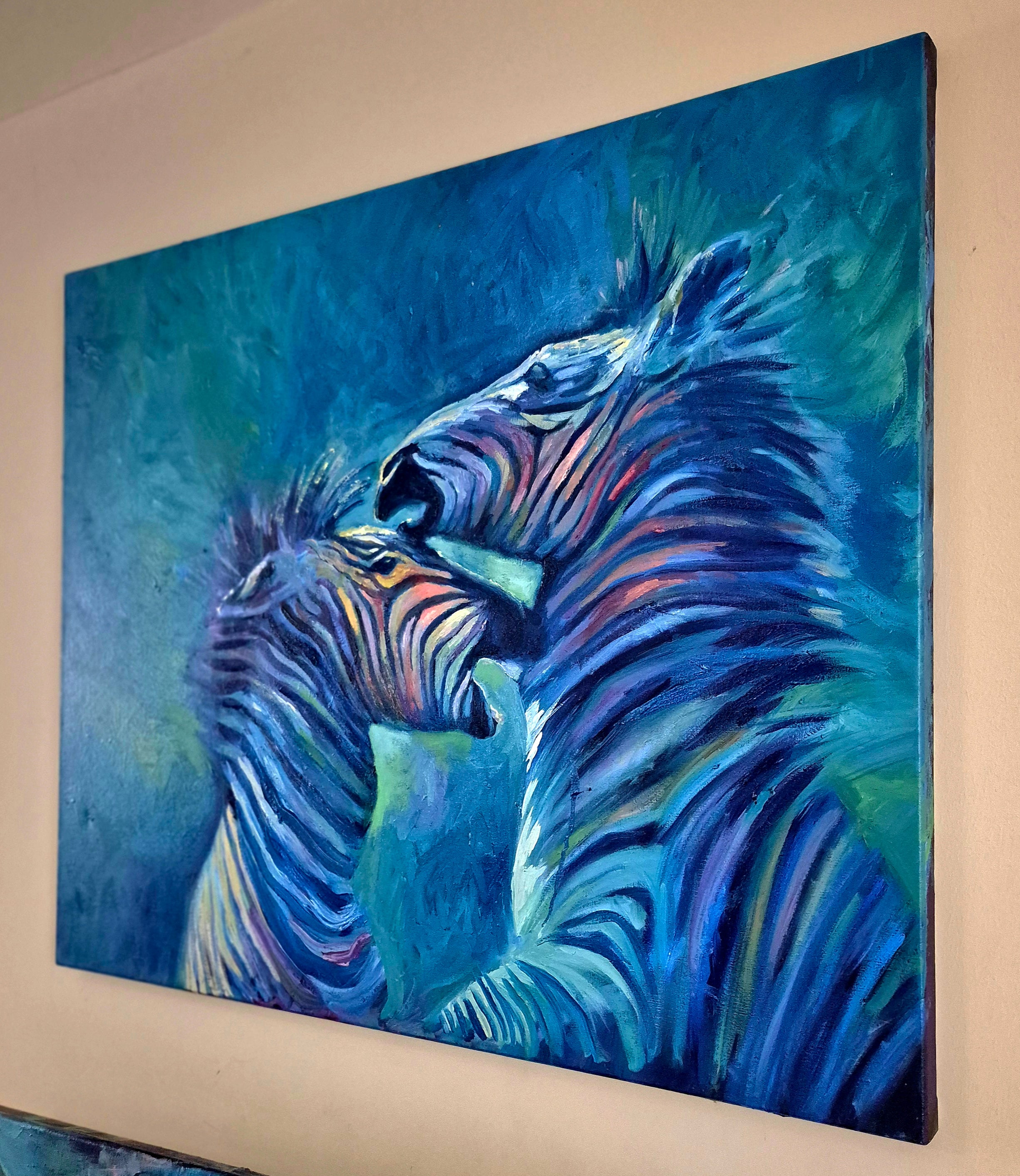 ROUGH AND TUMBLE Original Zebra Oil Painting 40 x 30"/80 x 100 cm