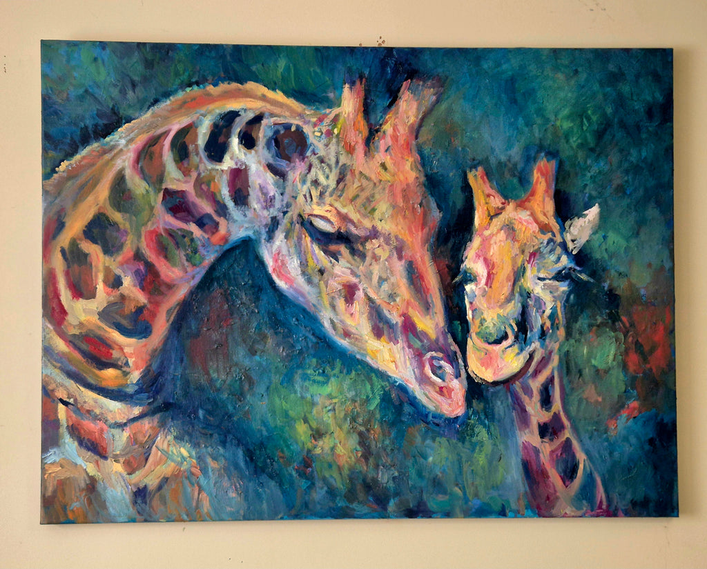 TWIGA LOVE Original Giraffe Oil Painting 40 x 30"/80 x 100 cm