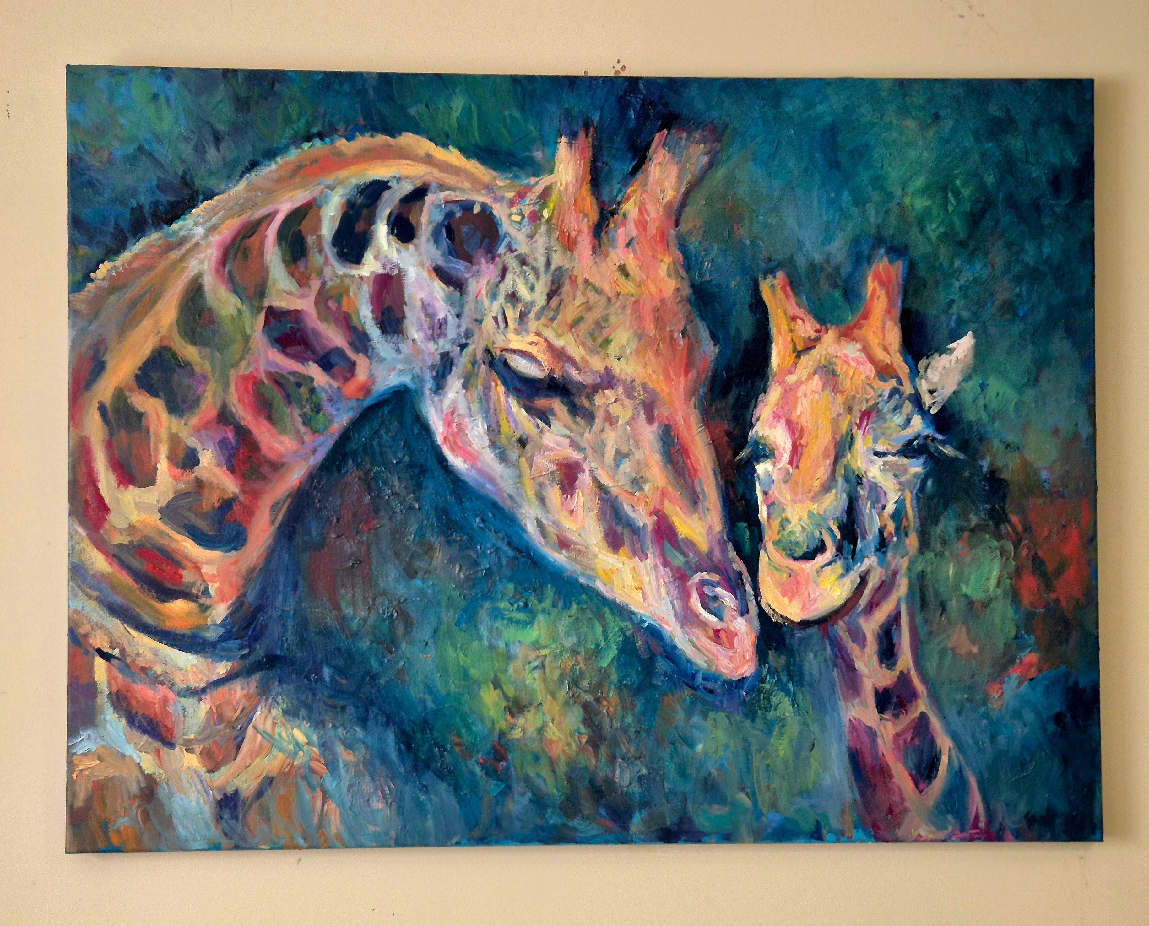 TWIGA LOVE Original Giraffe Oil Painting 40 x 30"/80 x 100 cm