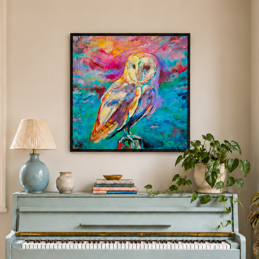 Sunset Owl - Barn Owl Wall Art Framed Canvas Print