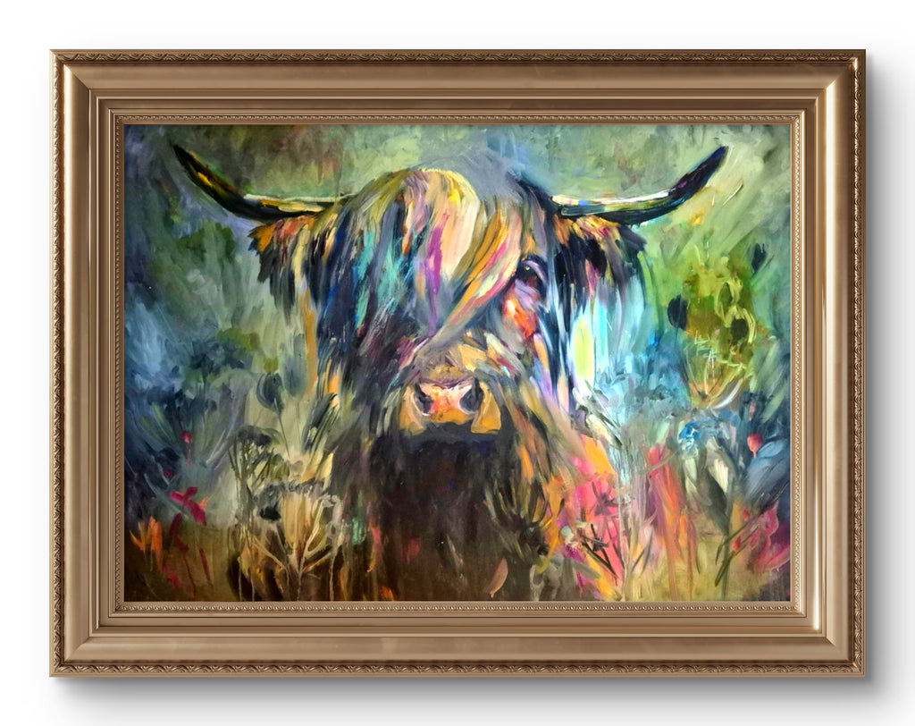 'Caught in the Act' Original Highland Cow Oil Painting. 80 x 100 cm/30 x 40 " - Animal Art by Susan Gardner - Contemporary Expressionist - Colourful Fine Art