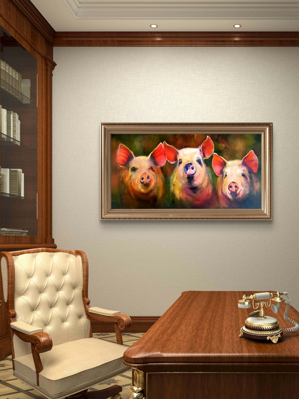 'Schweinerei' - Schweinetrio, originales Acrylbild 50 x 100 cm