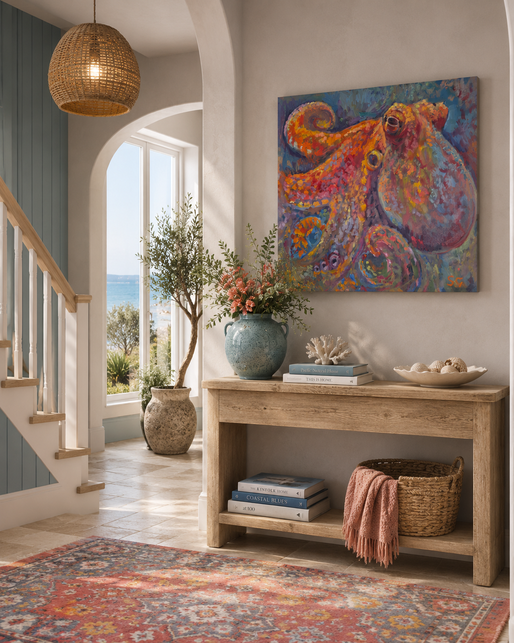 RAINBOW RIPPLE | Original Octopus Oil Painting | 24 x 24 " \ 60 x 60 cm