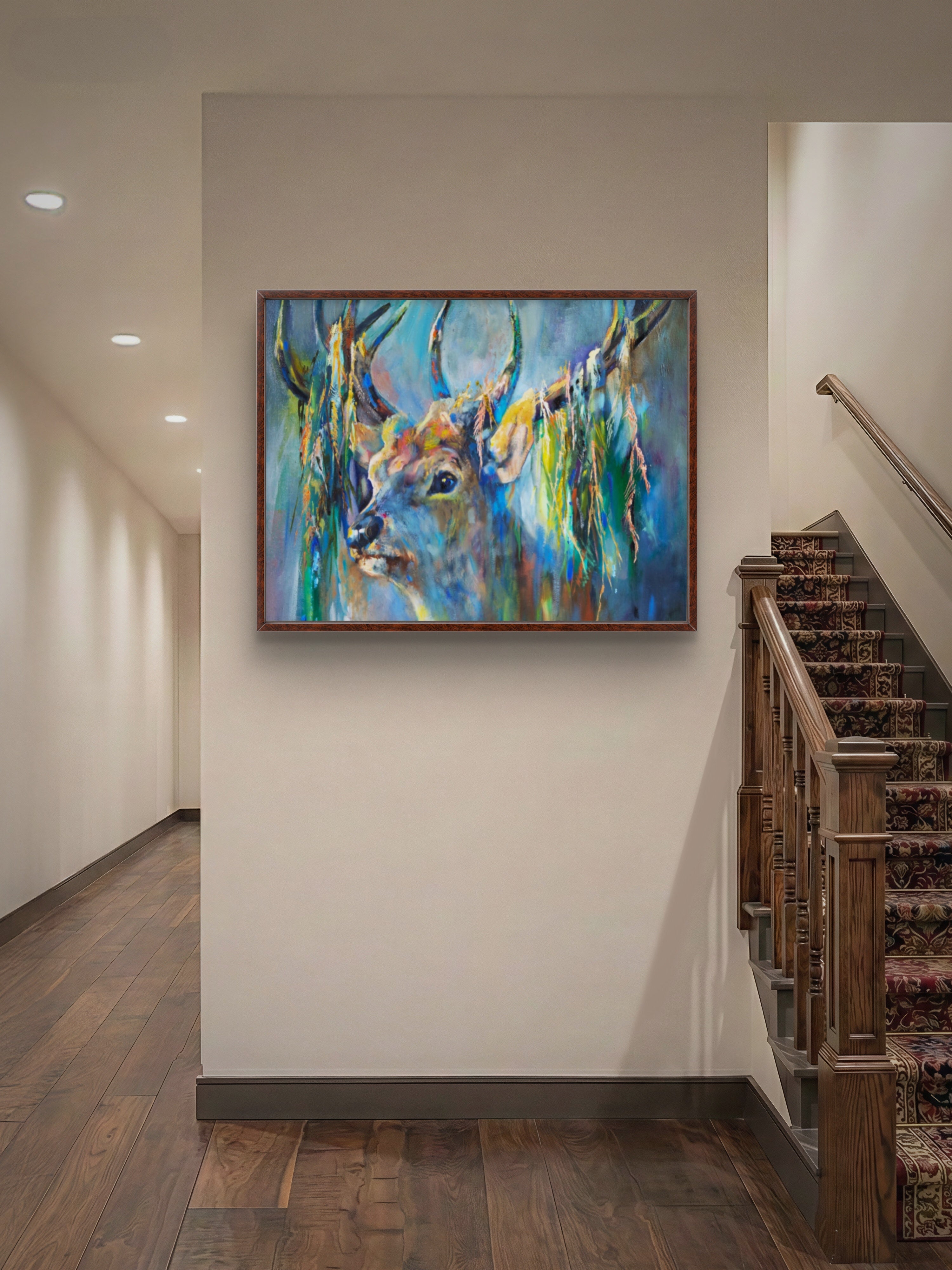 Silver Stag Canvas - - susan gardner - uk artist - colourful animal art