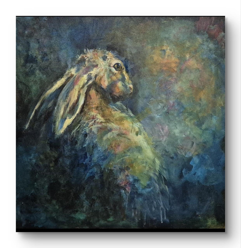 Sold**'Aurora'- Original Hare Painting 50 x 50 cm - Animal Art by Susan Gardner - Contemporary Expressionist - Colourful Fine Art