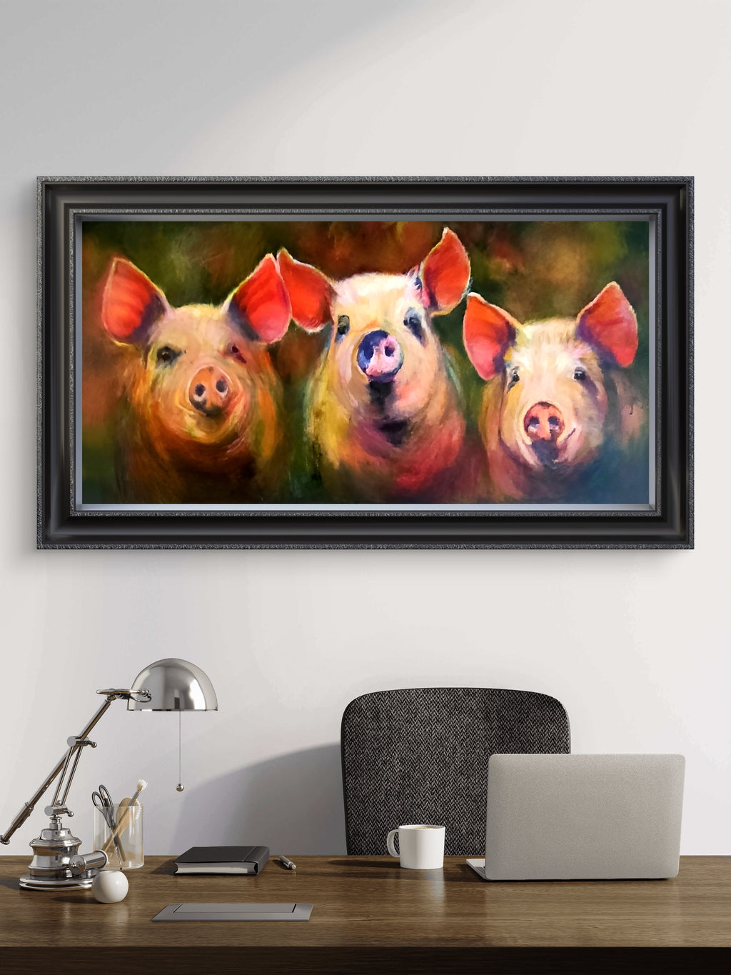 'Schweinerei' - Schweinetrio, originales Acrylbild 50 x 100 cm