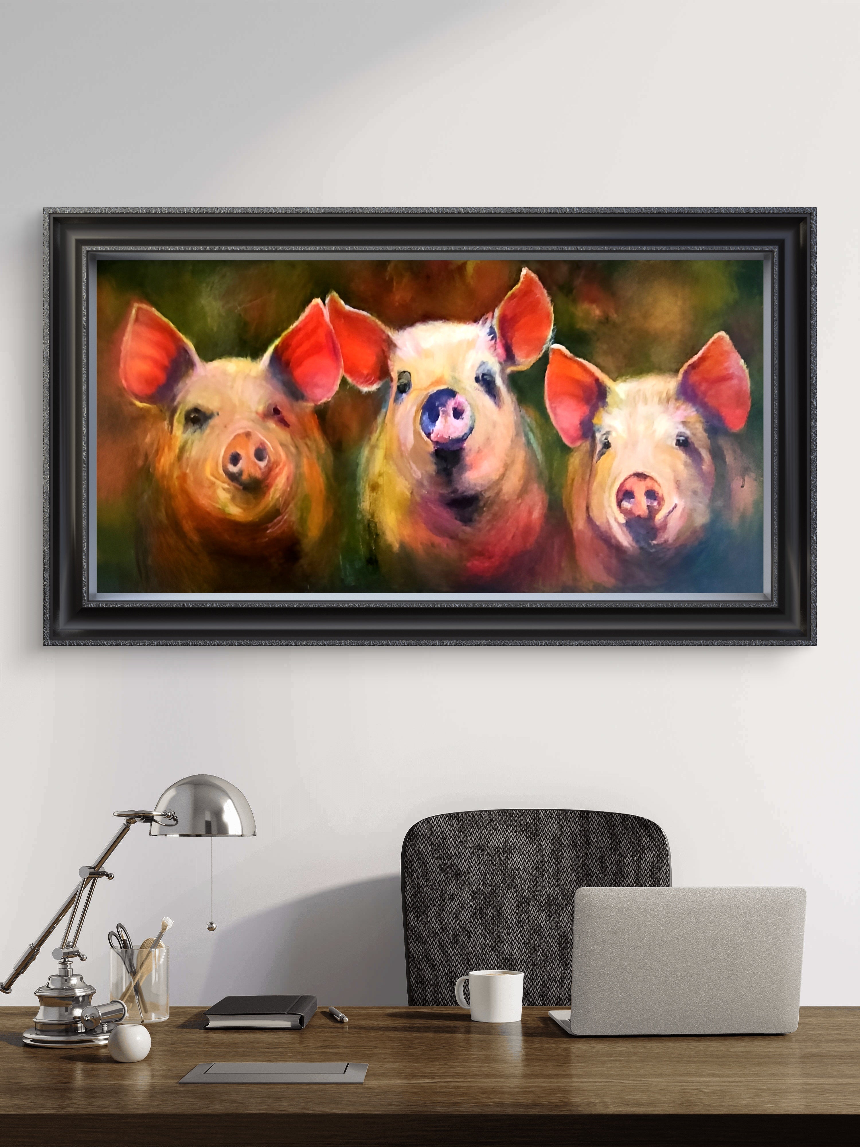 'Schweinerei' - Schweinetrio, originales Acrylbild 50 x 100 cm