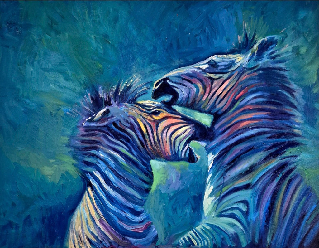 ROUGH AND TUMBLE Original Zebra Oil Painting 40 x 30"/80 x 100 cm
