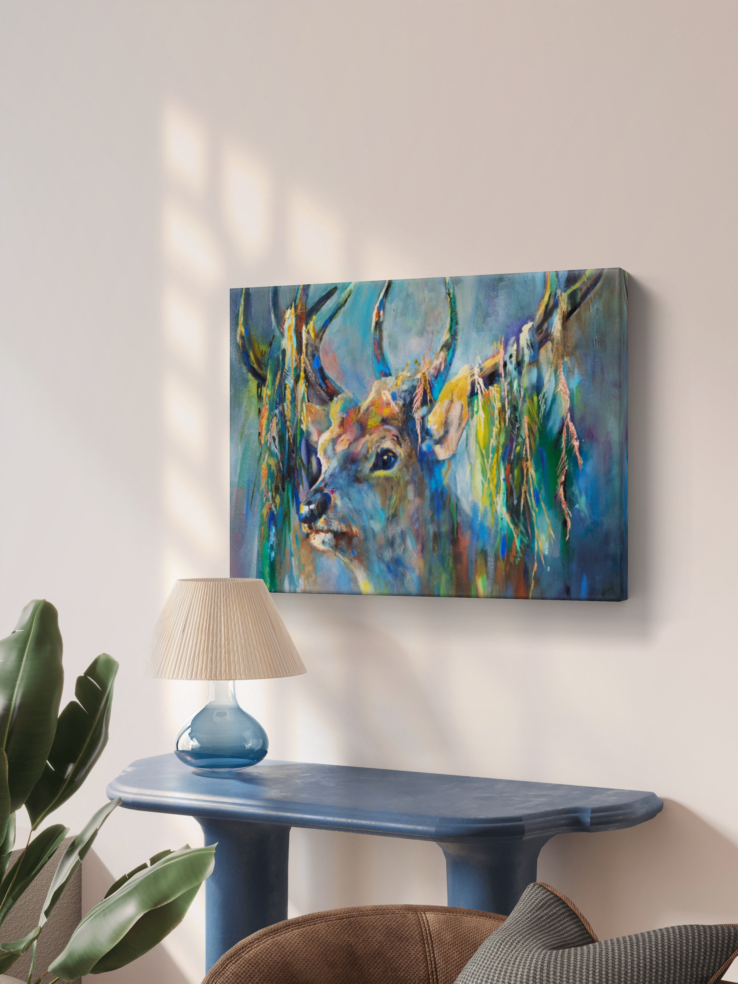 Silver Stag Canvas - - susan gardner - uk artist - colourful animal art