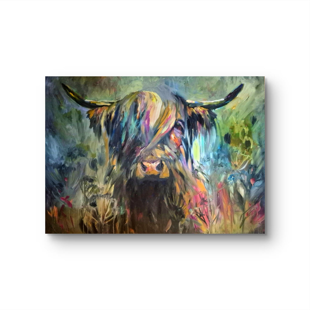 'Caught in the Act' Original Highland Cow Oil Painting. 80 x 100 cm/30 x 40 " - Animal Art by Susan Gardner - Contemporary Expressionist - Colourful Fine Art